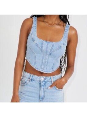 GARAGE Y2K Denim Bustier Corset Crop Top Small Back Zip